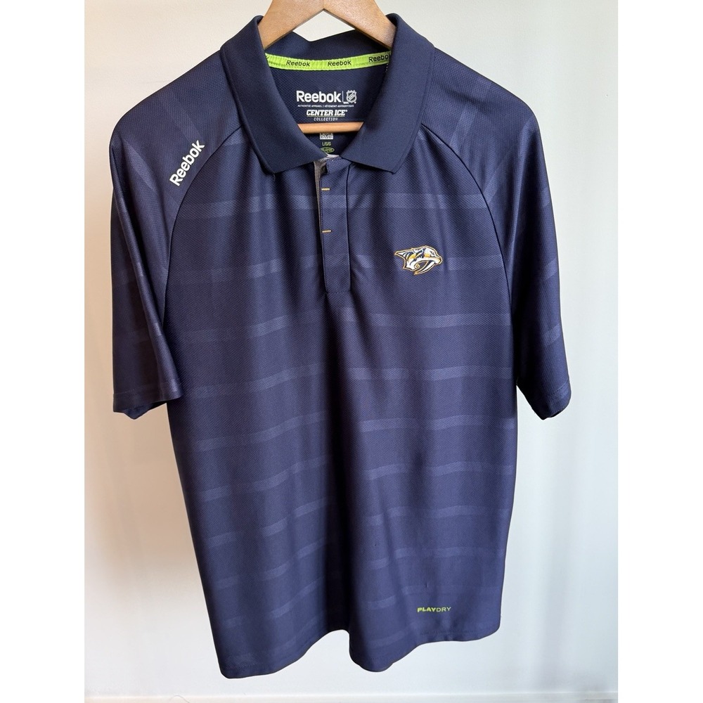 Nashville Predators Reebok Play Dry Polo Shirt Men Large Navy Blue  Preds Logo